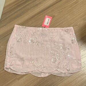 Edikted Nelley Beaded Sequin Chiffon Embellished Pink Mini Skirt NWT